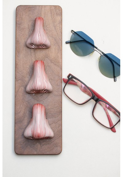 Striped Brown Nose Stand for Glasses and Sunglasses (Wall-mounted or Desk-mounted)