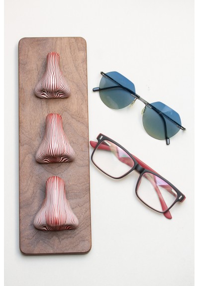 Striped Brown Nose Stand for Glasses and Sunglasses (Wall-mounted or Desk-mounted)
