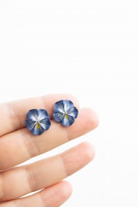 Handmade Pansy Stud Earrings in Steel Blue