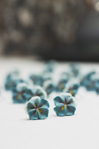 Handmade Pansy Stud Earrings in Soft Blue-Gray