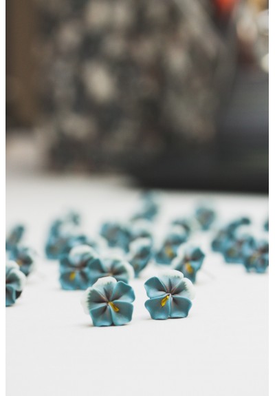 Handmade Pansy Stud Earrings in Soft Blue-Gray