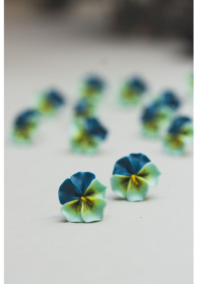 Handmade Pansy Stud Earrings in Deep Blue & Sky Blue