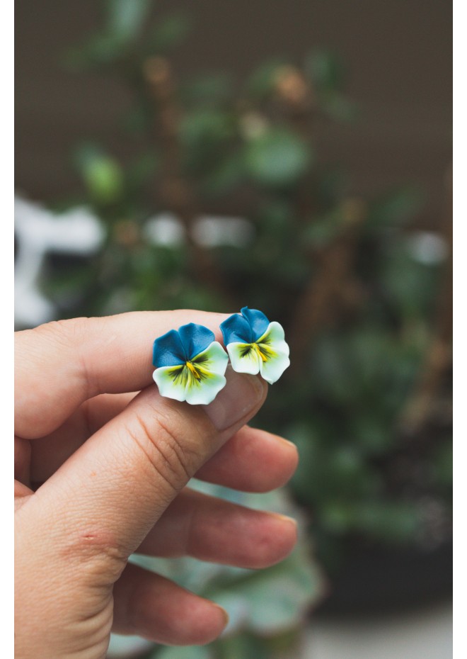 Blue Pansy Stud Earrings | Handmade Hypoallergenic Flower Jewelry