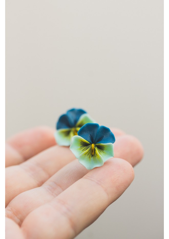 Blue Pansy Stud Earrings | Handmade Hypoallergenic Flower Jewelry