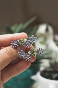 Succulent Garden Polymer Clay Ear Cuffs 