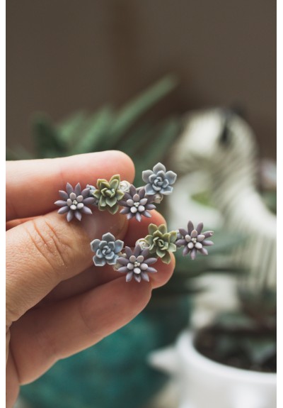 Succulent Garden Polymer Clay Ear Cuffs 