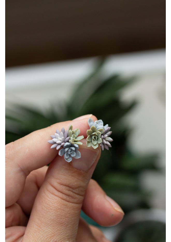 Succulent Bouquet Earrings | Lilac, Blue & Green Handmade Studs