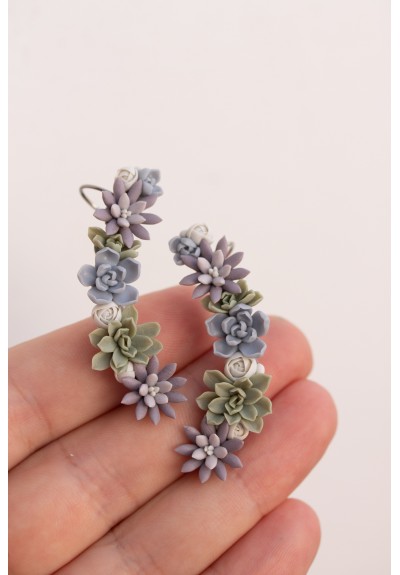 Succulent Ear Cuffs – 2-in-1 Set with Stud Earrings | Hypoallergenic, 5 cm