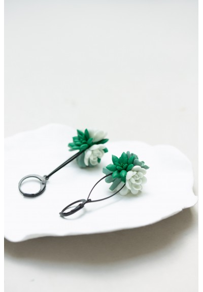 Green Succulent Dangle Earrings – Lightweight Handmade Floral Drops