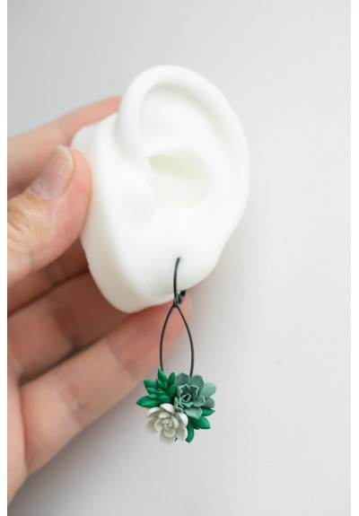 Green Succulent Dangle Earrings – Lightweight Handmade Floral Drops