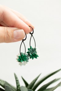 Green Succulent Dangle Earrings – Lightweight Handmade Floral Drops