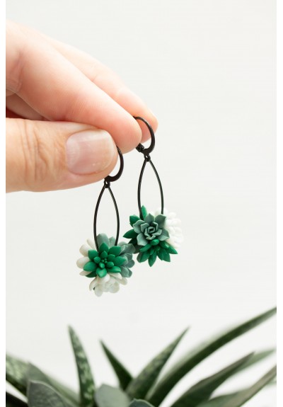 Green Succulent Dangle Earrings – Lightweight Handmade Floral Drops