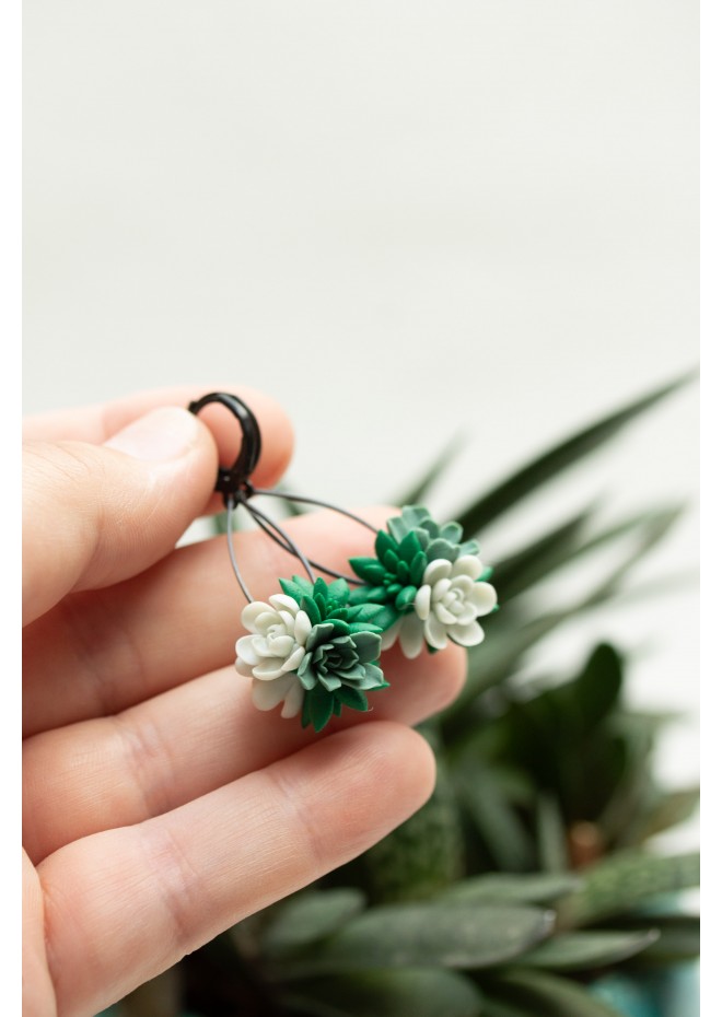 Handcrafted Dangle Earrings with Succulent Bouquet – 5 cm