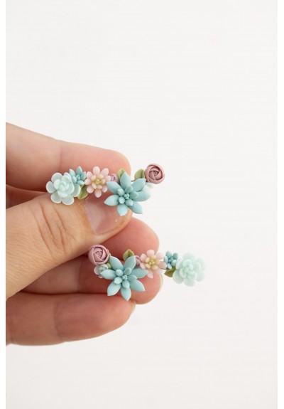 Succulent Ear Climber Set – Pastel Clay Cuffs + Studs