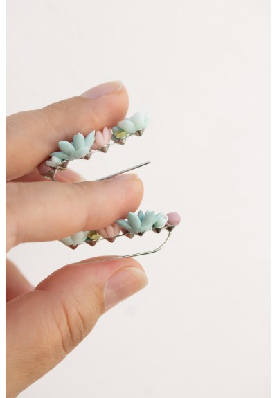 Succulent Ear Climber Set – Pastel Clay Cuffs + Studs