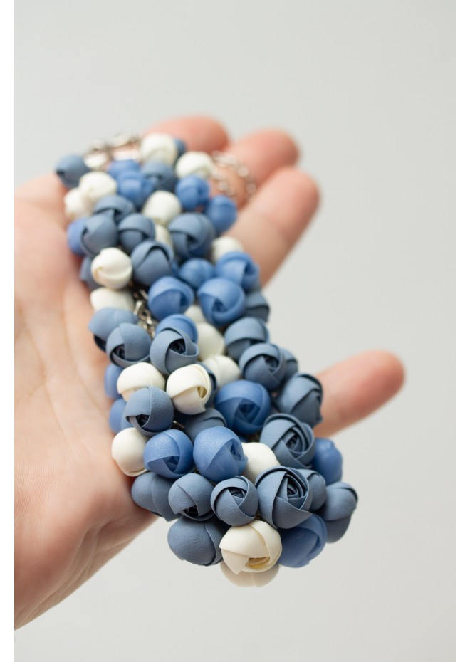 Azure & Cream Polymer Clay Statement Necklace