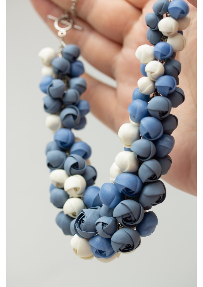 Azure & Cream Polymer Clay Statement Necklace