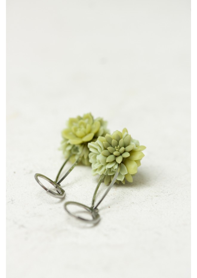 Green Succulent Polymer Clay Earrings