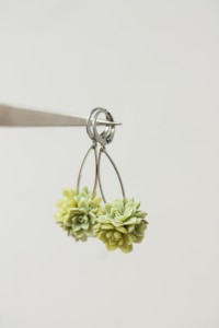 Green Succulent Dangle Earrings – Handmade Floral Drops in Warm Green Tones – Stainless Steel