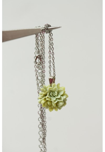 Succulent Bouquet Ball Necklace in Soft Green – Handmade Botanical Jewelry