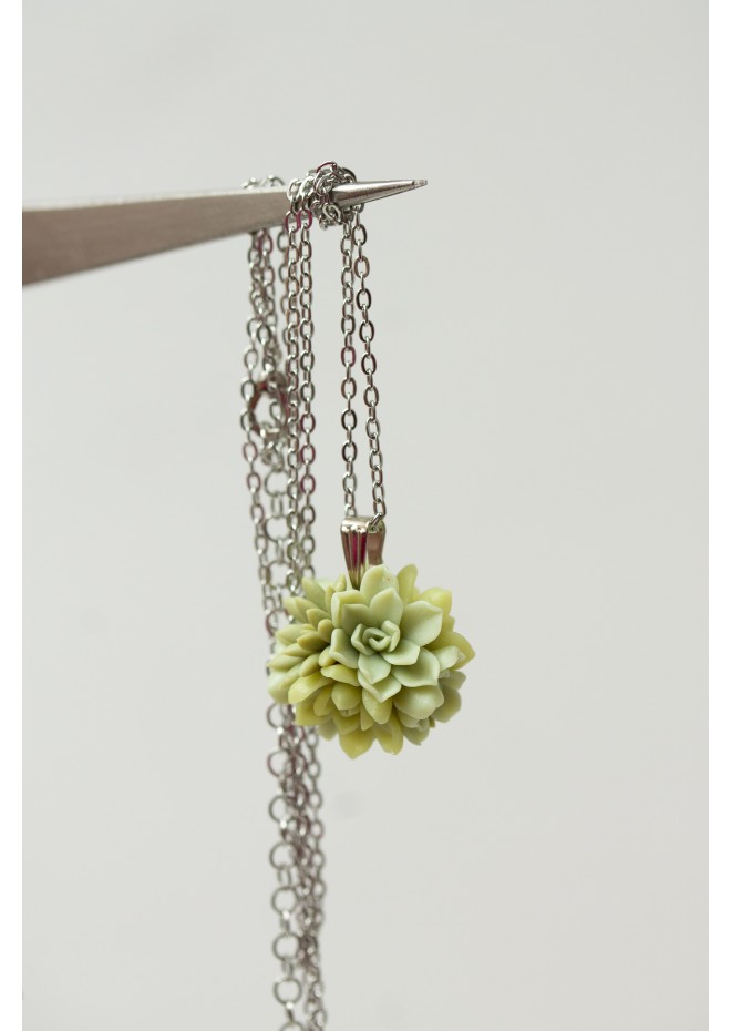 Handcrafted Succulent Necklace – Green Polymer Clay Pendant