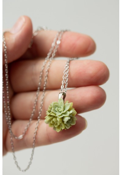 Succulent Bouquet Ball Necklace in Soft Green – Handmade Botanical Jewelry