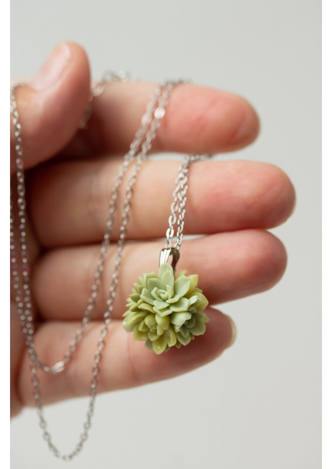 Handcrafted Succulent Necklace – Green Polymer Clay Pendant