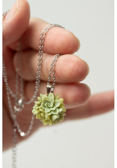 Succulent Bouquet Ball Necklace in Soft Green – Handmade Botanical Jewelry
