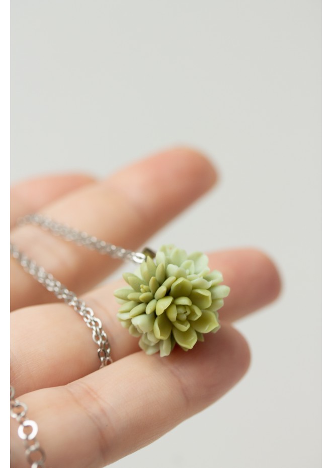 Handcrafted Succulent Necklace – Green Polymer Clay Pendant