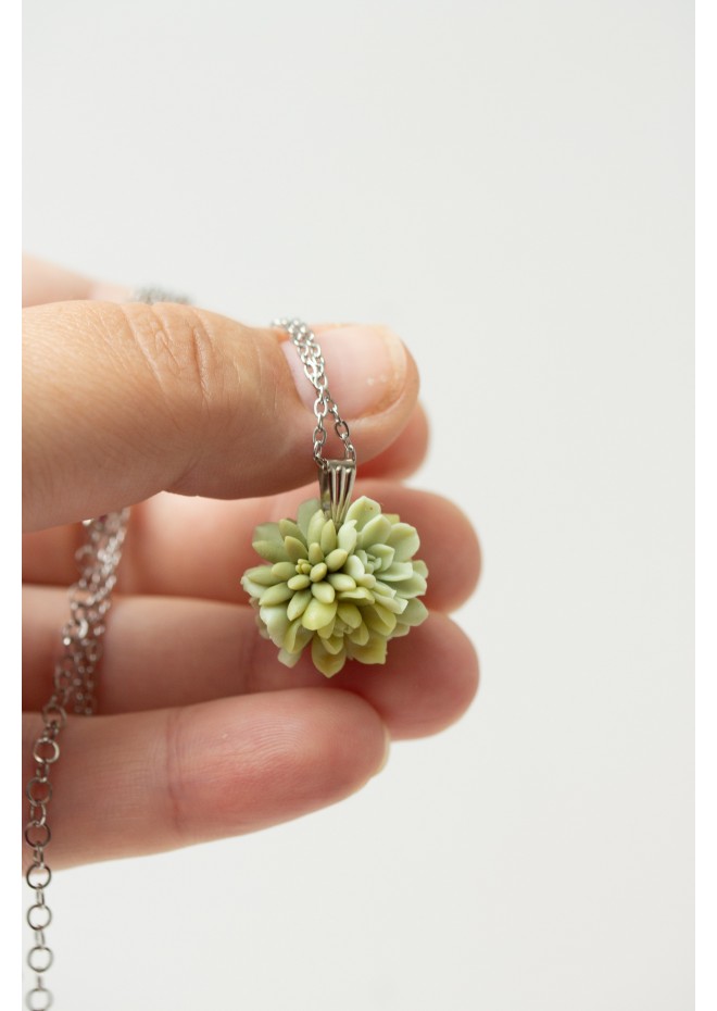 Handcrafted Succulent Necklace – Green Polymer Clay Pendant