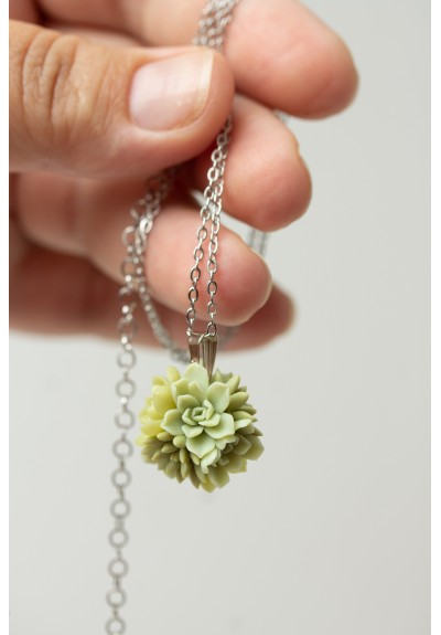 Succulent Bouquet Ball Necklace in Soft Green – Handmade Botanical Jewelry