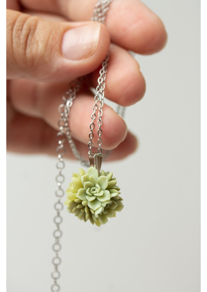 Handcrafted Succulent Necklace – Green Polymer Clay Pendant