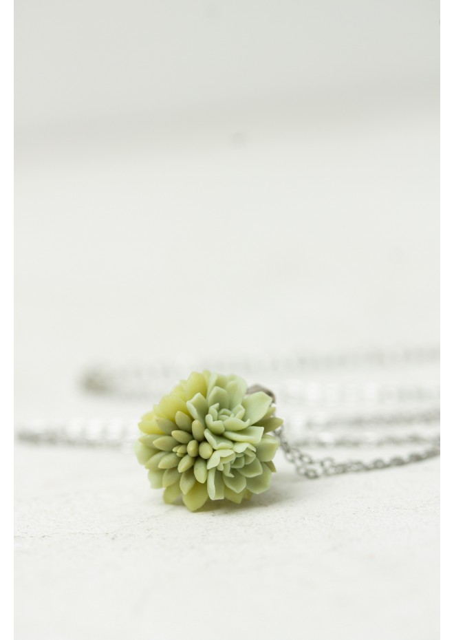 Handcrafted Succulent Necklace – Green Polymer Clay Pendant