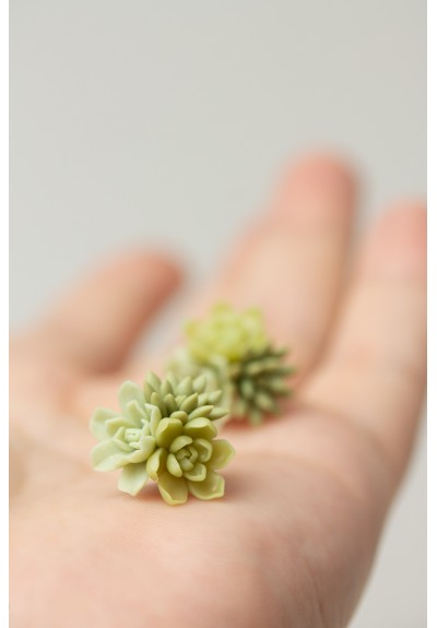 Handmade Succulent Bouquet Stud Earrings – Green