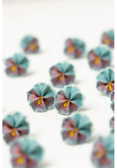 Handmade Pansy Stud Earrings in Deep Blue & Red