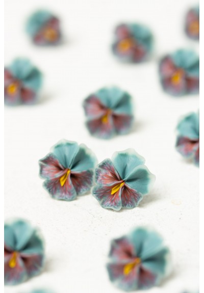 Handmade Pansy Stud Earrings in Deep Blue & Red