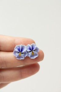 Handmade Pansy Stud Earrings in Deep Blue 