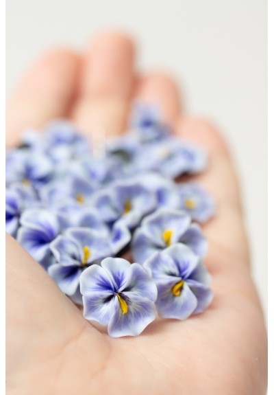 Handmade Pansy Stud Earrings in Deep Blue 