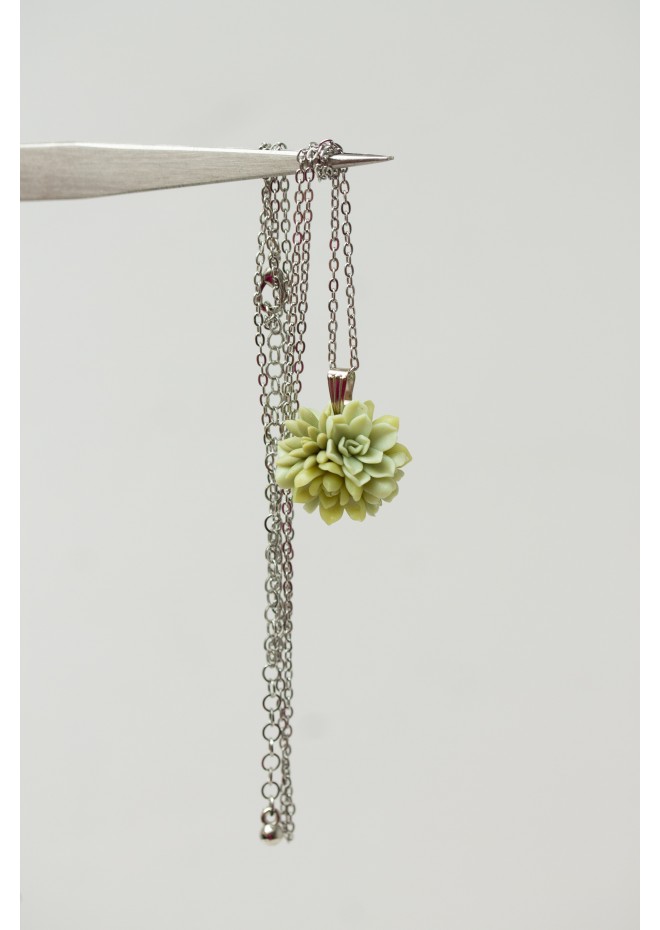 Handcrafted Succulent Necklace – Green Polymer Clay Pendant