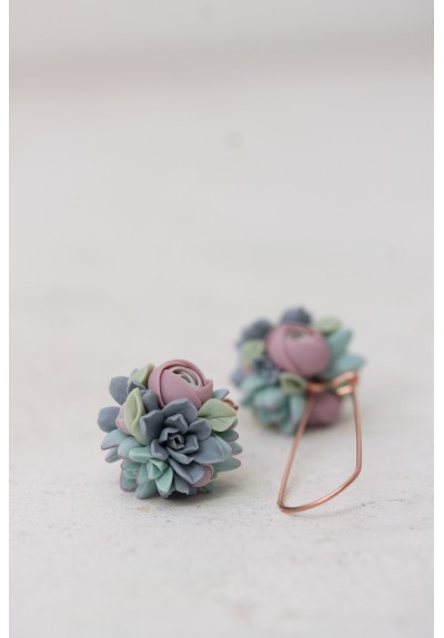Pastel Succulent Bouquet Dangle Earrings