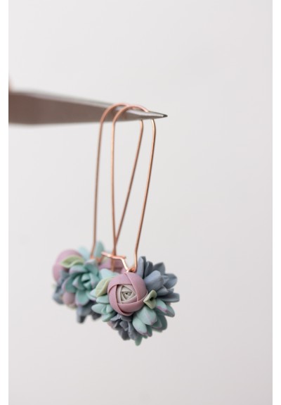Pastel Succulent Bouquet Dangle Earrings