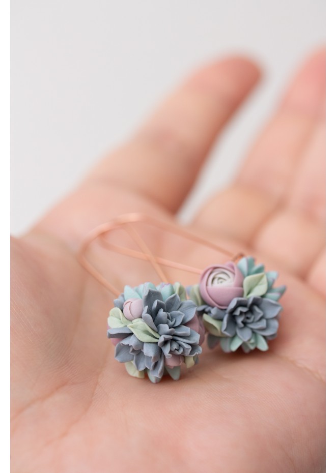 Handmade Pastel Succulent Bouquet Dangle Earrings
