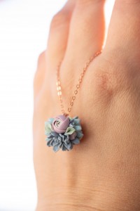 Succulent Bouquet Necklace in Blush & Blue – Handmade in Polymer Clay