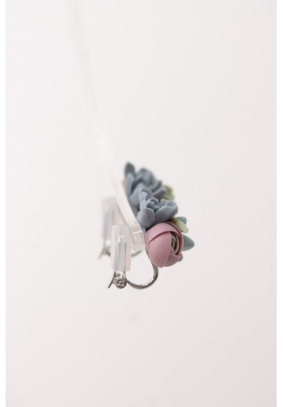 Handcrafted Succulent Bouquet Earrings – Blue, Pastel Rose & Mint