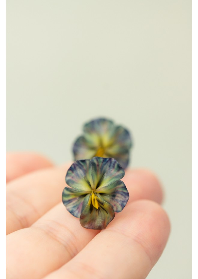 Green Pansy Stud Earrings | Handmade Hypoallergenic Flower Jewelry
