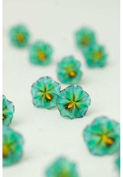 Handmade Pansy Stud Earrings in Mint