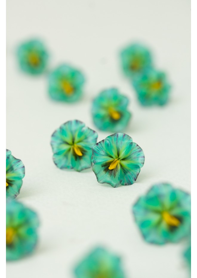 Mint Pansy Stud Earrings | Handmade Hypoallergenic Flower Jewelry