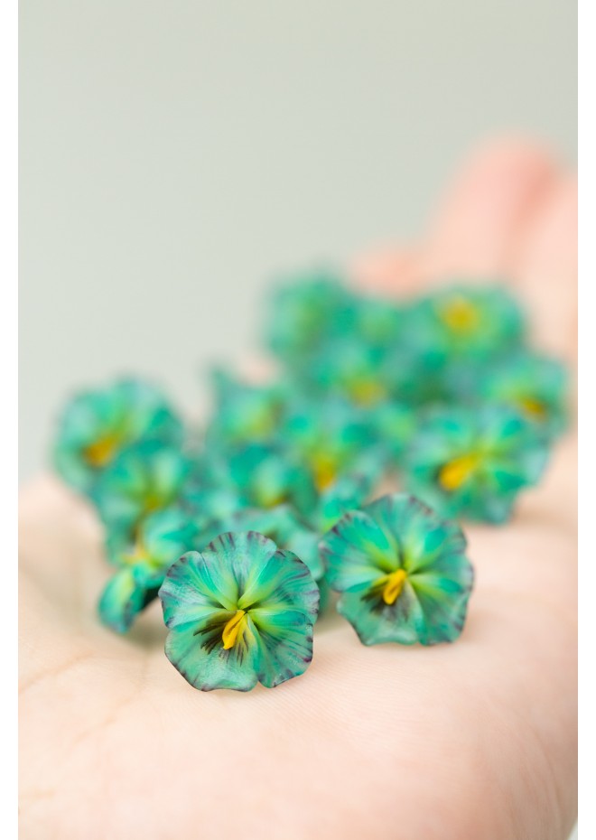 Mint Pansy Stud Earrings | Handmade Hypoallergenic Flower Jewelry
