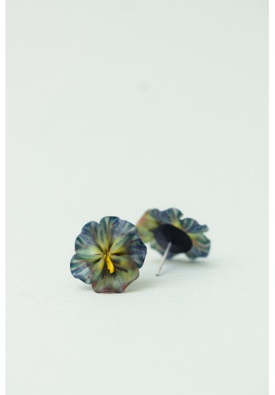 Handmade Pansy Stud Earrings in Green