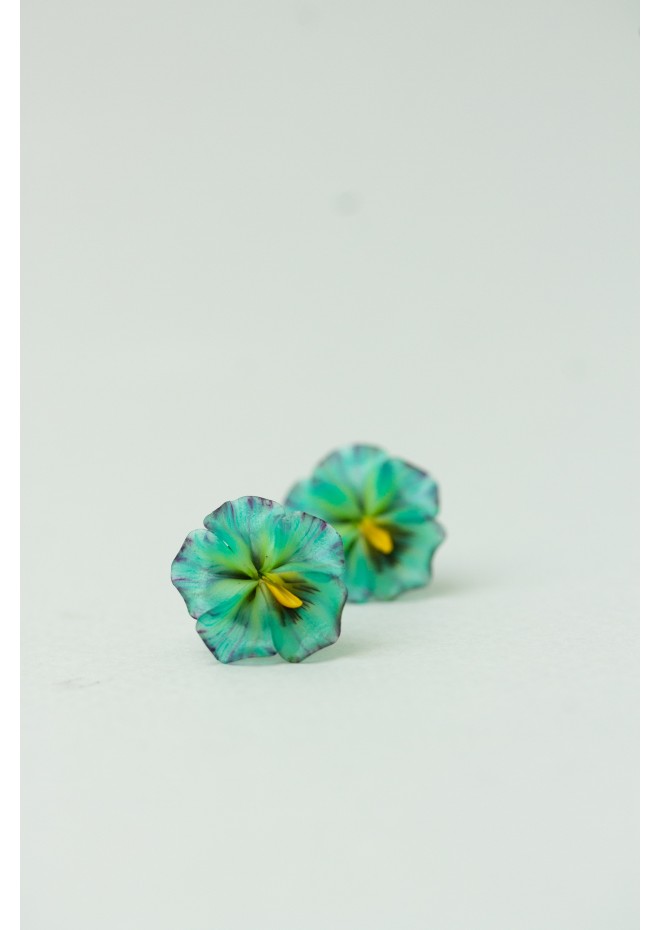 Mint Pansy Stud Earrings | Handmade Hypoallergenic Flower Jewelry